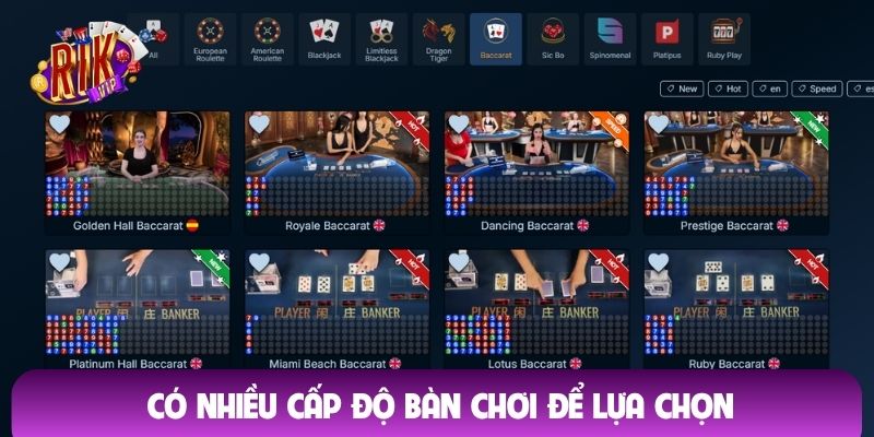 Có nhiều cấp độ bàn chơi để lựa chọn